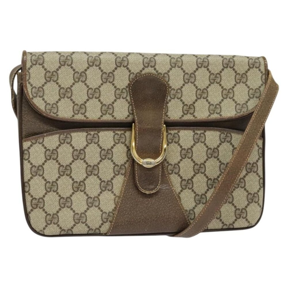 Authentic GUCCI GG Supreme Shoulder Bag PVC Beige Gold